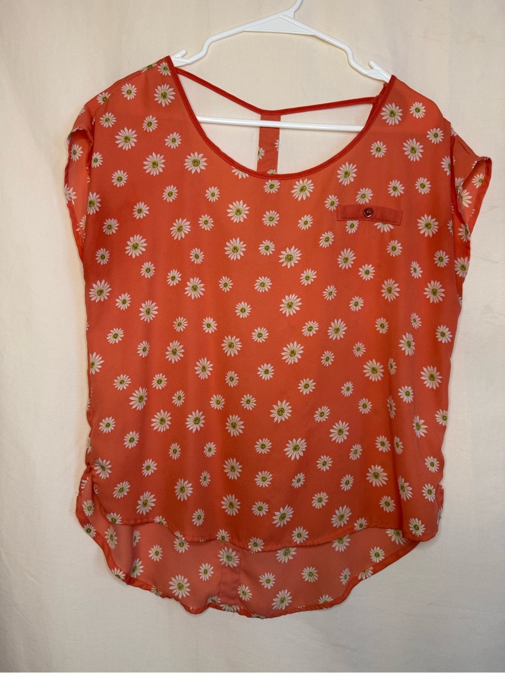 Coral Daisy Print Short Sleeve Blouse
